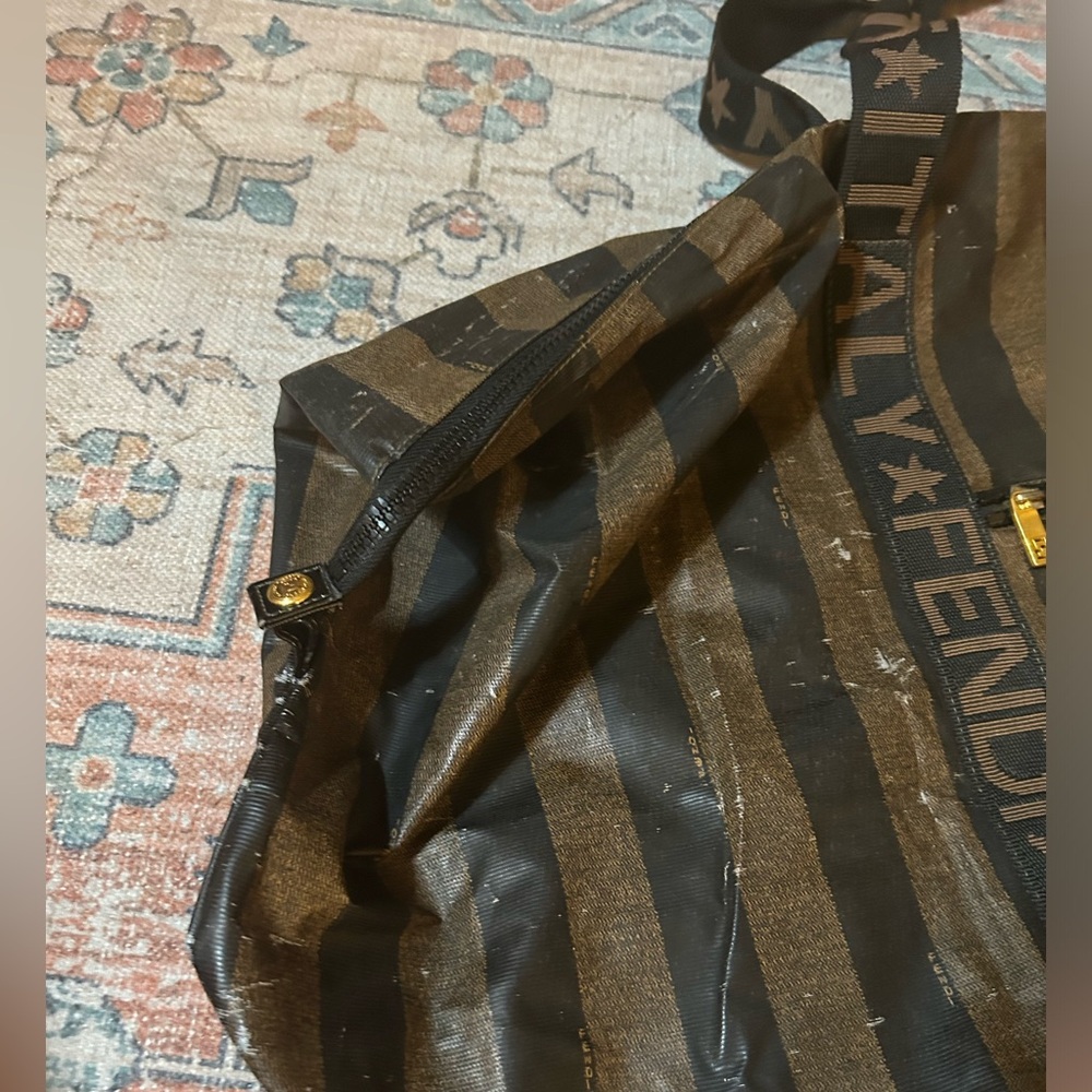SOLD❤️ FENDI Roma Pequin Stripe Coated Canvas Duffle/ Travel/ Weekender Bag XL - Picture 11 of 13